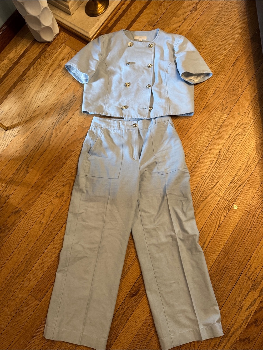 Zara Light Blue Two-Piece Cropped Jacket & Pants Set